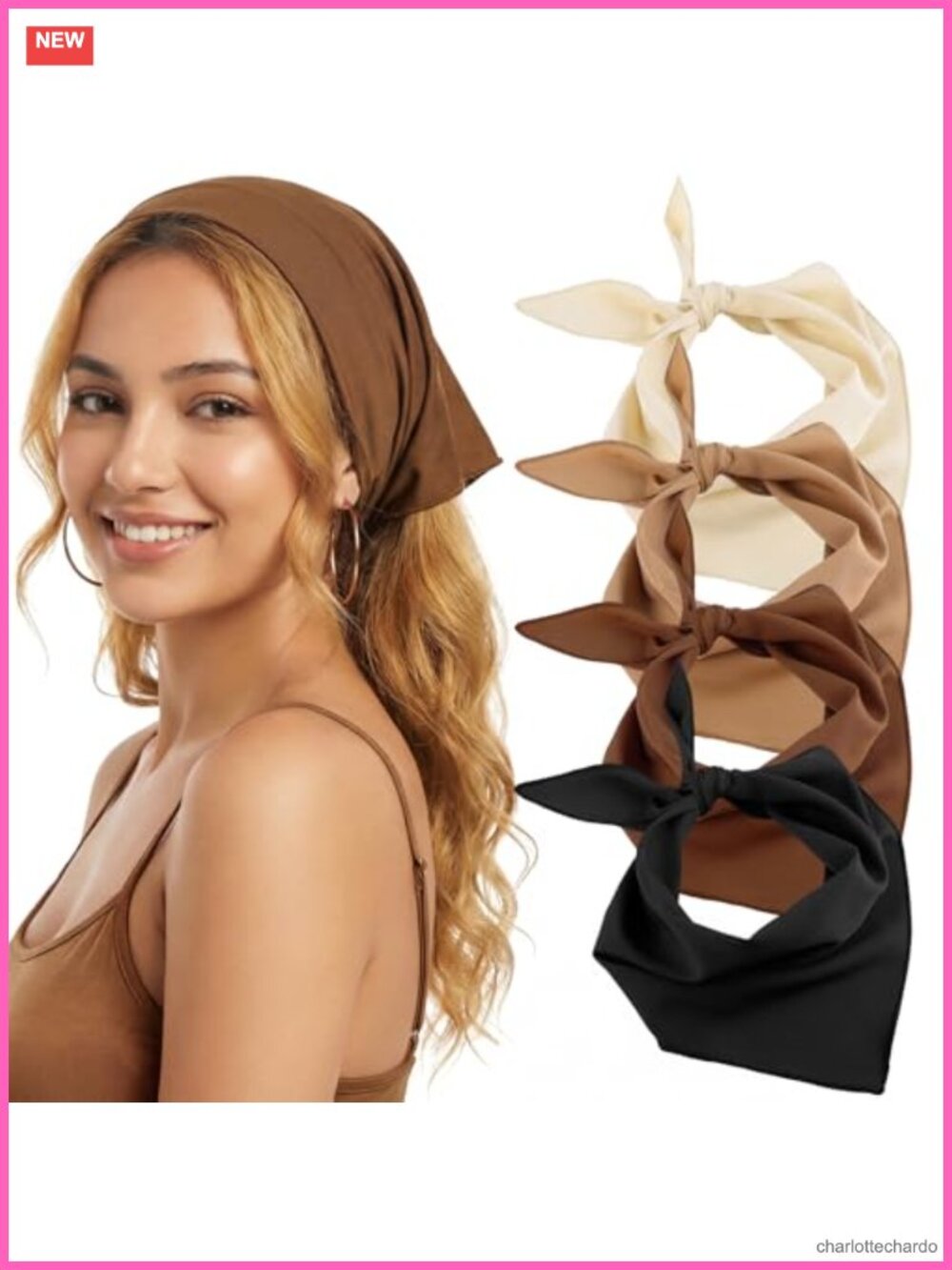 Women's Triangle Head Scarf Bandana Hair Wrap Set Polyester